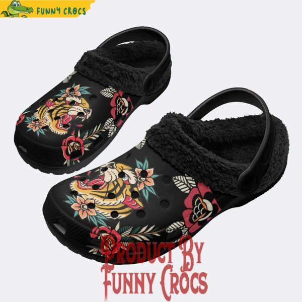 Flower Tiger Art Print Crocs With Fleece Liner