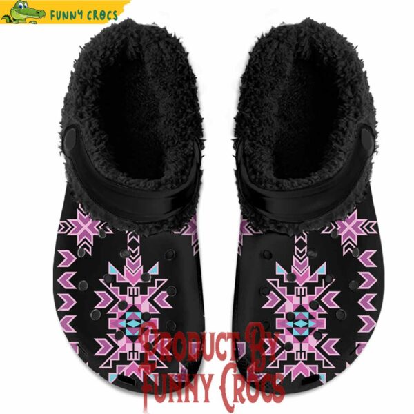 Geo Pink And Black Crocs Fleece Lined Clogs