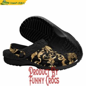 Gold Floral Adults Black Fur Lined For Crocs 3