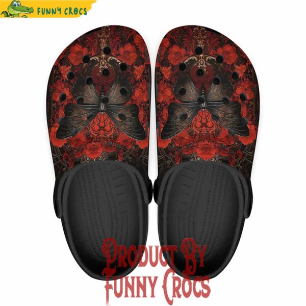 Gothic Butterfly With Red Roses Crocs Shoes