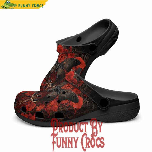 Gothic Butterfly With Red Roses Crocs Shoes