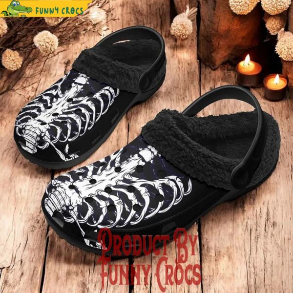 Gothic Skeleton Black And White Fleece Lined Crocs Women