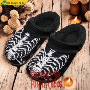 Gothic Skeleton Black And White Fleece Lined Crocs Women