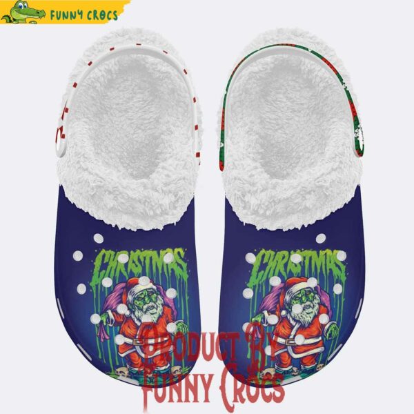 Horror Santa Claus Christmas White Fleece Lined Crocs Shoes