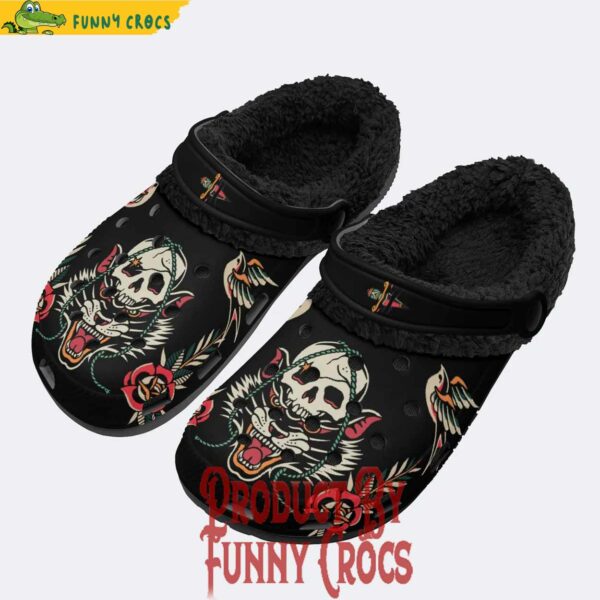 Skull Wolf Print Crocs With Fleece Liner