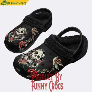 Skull Wolf Print Crocs With Fleece Liner