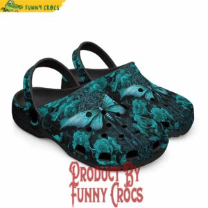 Turquoise Butterfly Crocs Shoes For Women 3