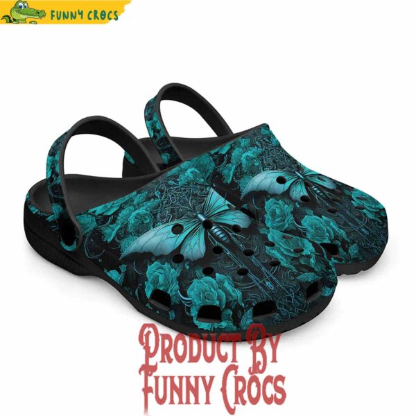 Turquoise Butterfly Crocs Shoes For Women